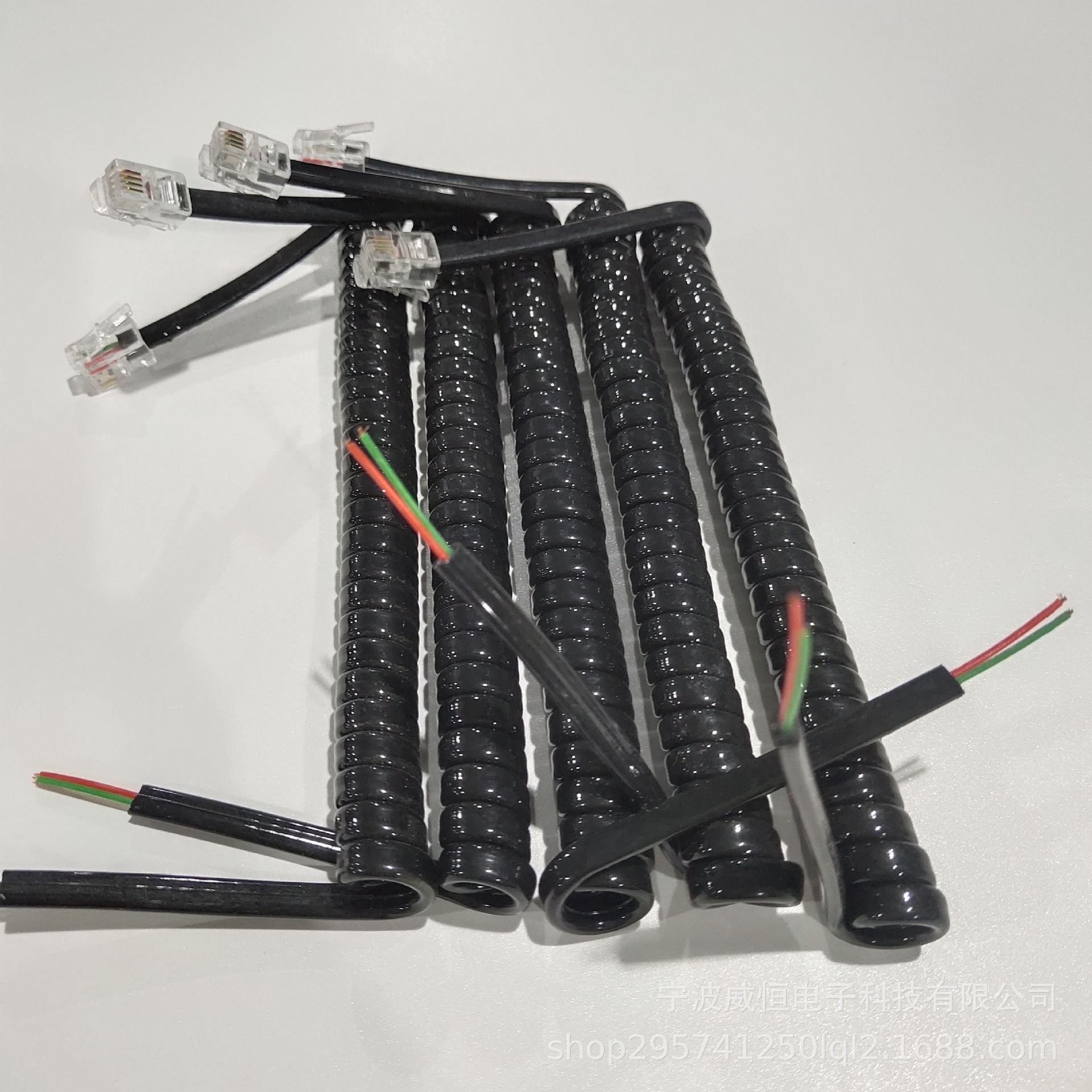 厂家定制 黑色多芯  PU扁护套弹簧线 带网线水晶头