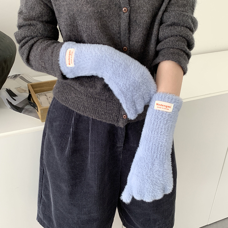 Guantes de invierno caliente, grueso y alargado 2025 nuevo muñeca larga de peluche pantalla táctil guantes de punto al por mayor