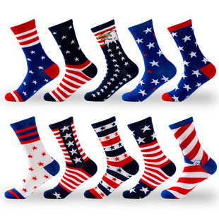 Cross-Border American Flag Independence Day Socks Men's and Women's Mid-Calf Socks Sports High-Tube Socks Manufacturer Direct Sales Socks