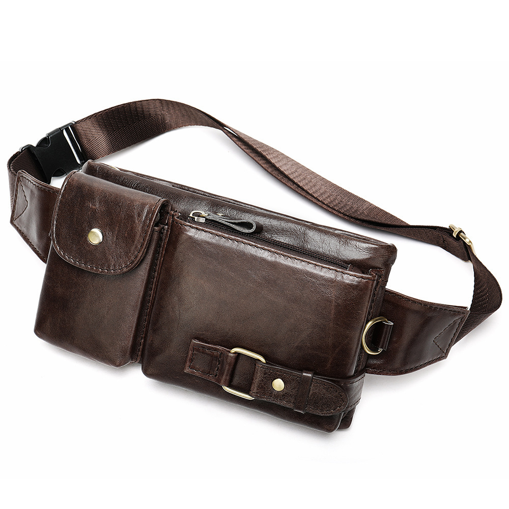 Foreign Trade Direct Sales Genuine Leather Men's High-End Waist Bag Casual Simple Mobile Phone Waist Bag First-Layer Cowhide Versatile Crossbody Bag for Men
