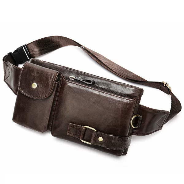 Foreign Trade Direct Sales Genuine Leather Men's High-End Waist Bag Casual Simple Mobile Phone Waist Bag First-Layer Cowhide Versatile Crossbody Bag for Men
