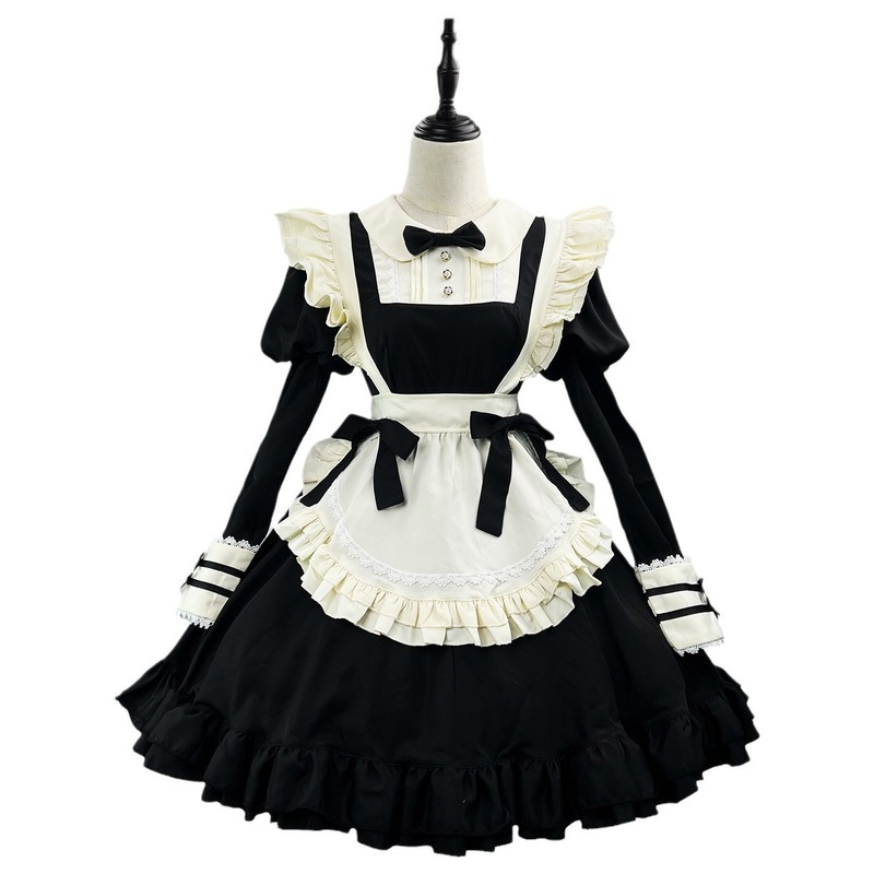 新作ロリータブラックドレス日本の修道女レースメイド服カフェかわいい日本のメイドドレス|undefined