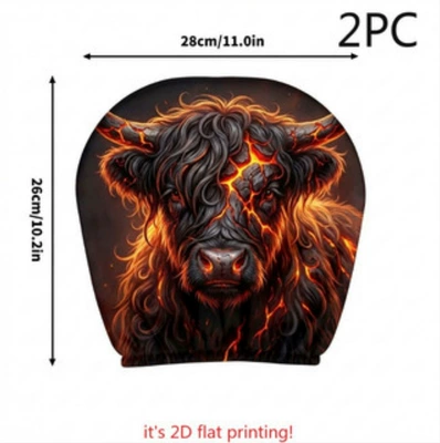 Polyester Fabric Car Headrest Cover with Sürətlər qutusu və əl tormozu başlıqları - lava-highland-cow-2-pack
