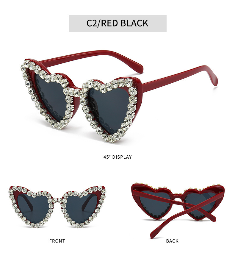 Lunettes de soleil pour homme en forme de cœur, couleur pêche, élégantes et printanières, protection UV, ornées de strass. Accessoire de mode de haute qualité._voghion.com