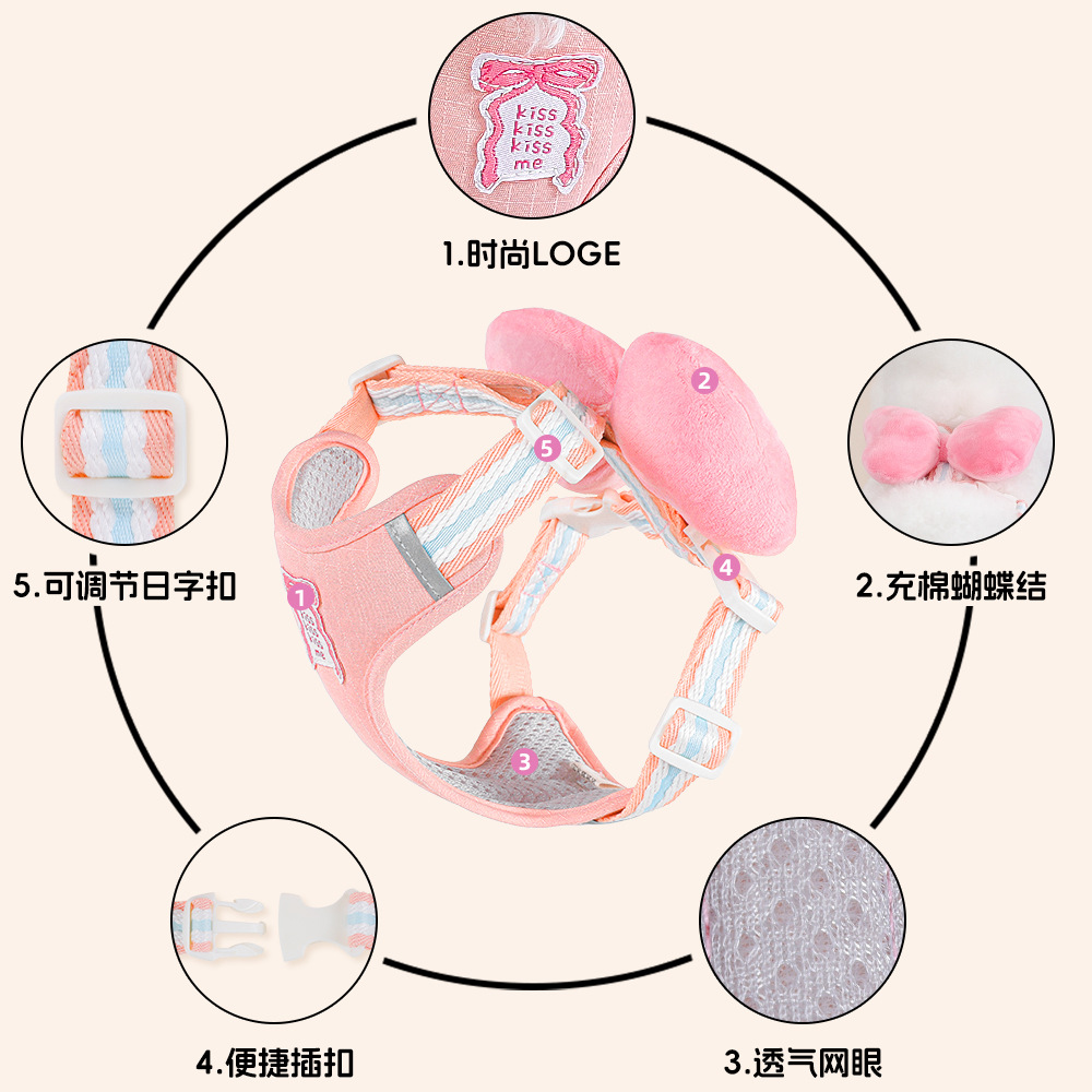 Estilo chaleco transfronterizo Perro pequeño Teddy Bichon Cachorro Correas en el pecho Correas para pasear perros Cadena para perros Correas para cachorros