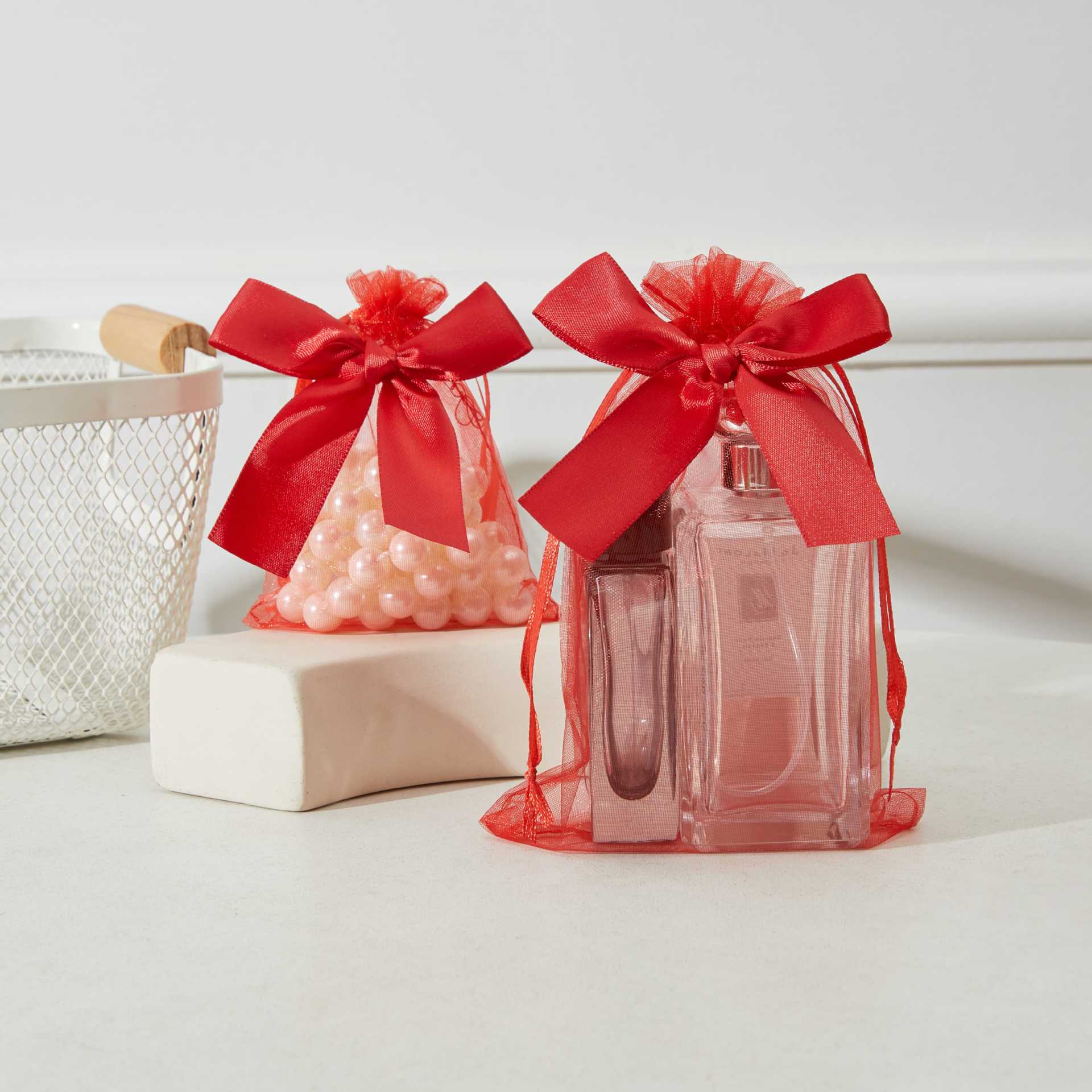 Bolso de gasa con lazo dorado transfronterizo, bolsa de dulces de boda, bolsa de regalo para fiesta, bolsa de embalaje de regalo, bolsillo con cordón
