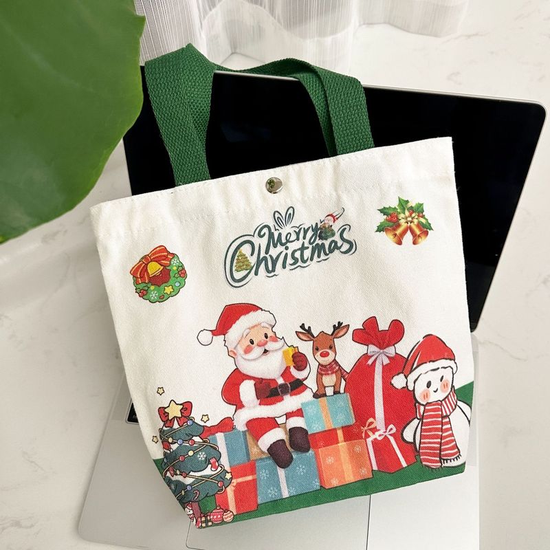 新しい外国貿易スポットクリスマスギフトバッグ漫画サンタクロース雪だるま手提げ袋キャンバスバッグ|undefined