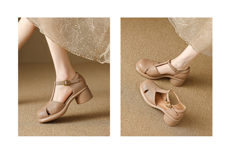 Sandal nữ bao đầu gót vuông đế dày 5cm phong cách ngoại thương — Màu đen chi tiết 12