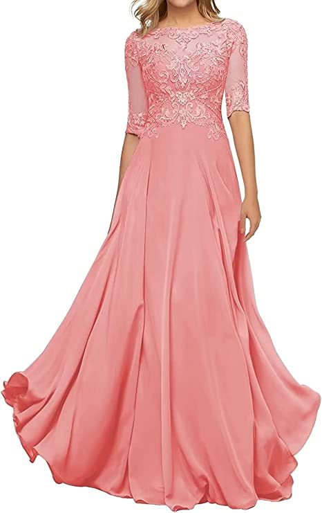 Nuevo Comercio exterior Amazon popular vestido de noche de encaje cuello redondo elegante adelgazamiento gasa largo piso-longitud vestido de banquete