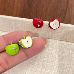 萌趣青苹果耳钉女小众设计感夏日小清新独特耳环森系小巧精致耳饰