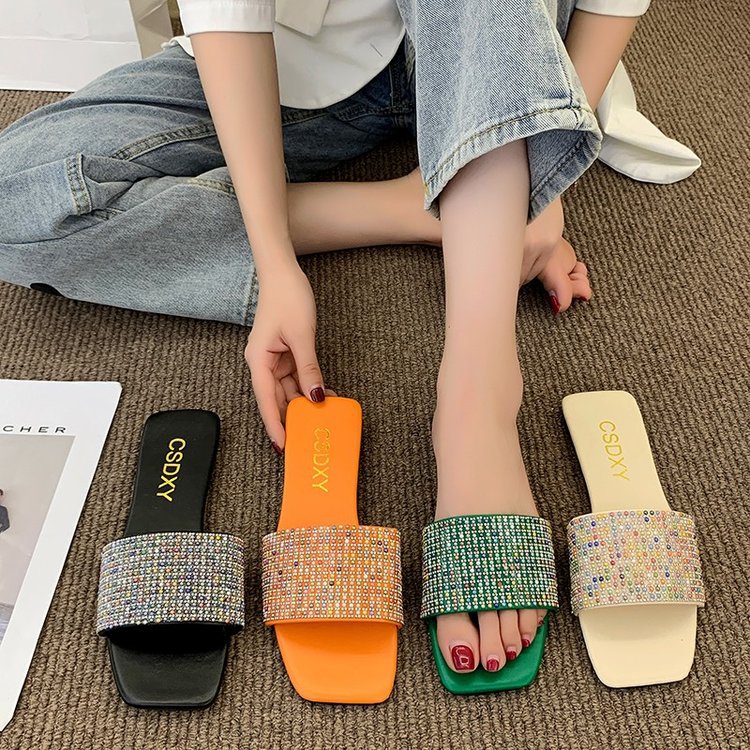 Water Diamond for Women's Outwear 2024 Summer New Fashion, Casual, Comfortable French Small Fragrant Cool Slippers_voghion.com