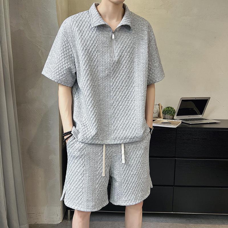 Internet Celebrity Shorts Sports Suit, High-End Men's Summer Matchinging Thin Ice Silk Trendy Brand Men's Short-Sleeved Polo Shirt