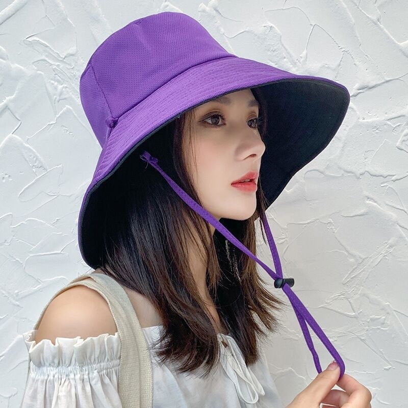 漁師の帽子両面春と夏の新しい韓国スタイルの学生日よけ帽子屋外旅行大きなつばの顔を覆う日焼け止め帽子女性用|undefined