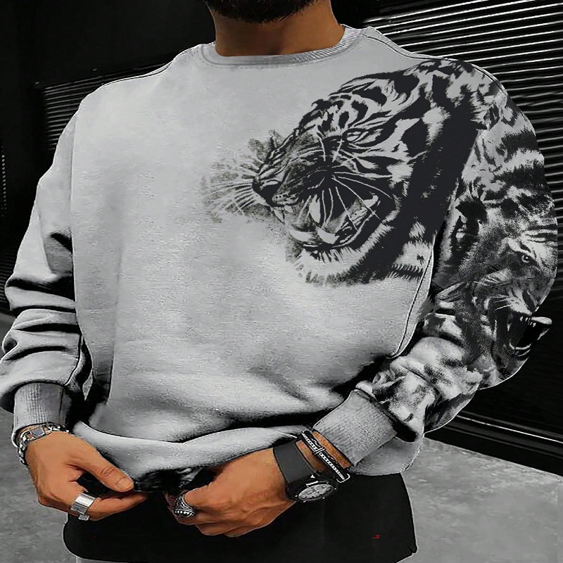 2024 autumn and winter men's new round neck shirt casual pullover sweater tiger print sweater 2024 autumn and winter men's new round neck shirt casual pullover sweater tiger print sweater