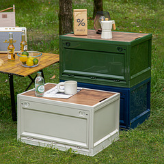 Outdoor storage box, car trunk side-opening large capacity foldable picnic wood lid storage box