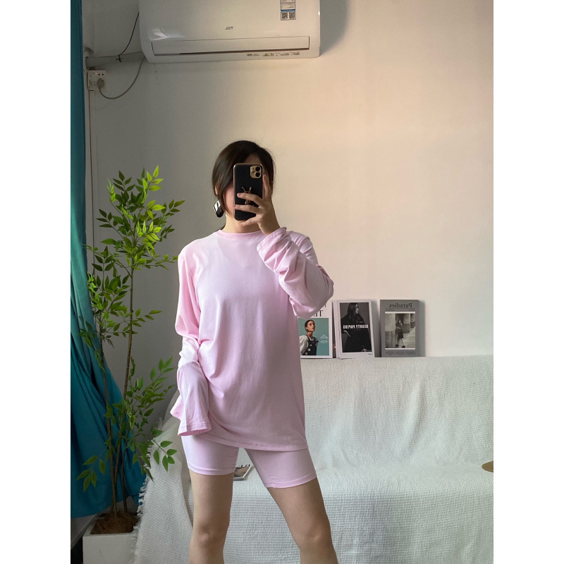 Skims New Modal Long-Sleeved T-Shirt Women's Suit Pink Casual Loose Home Wear Comfortable Breathable Pure Color Top