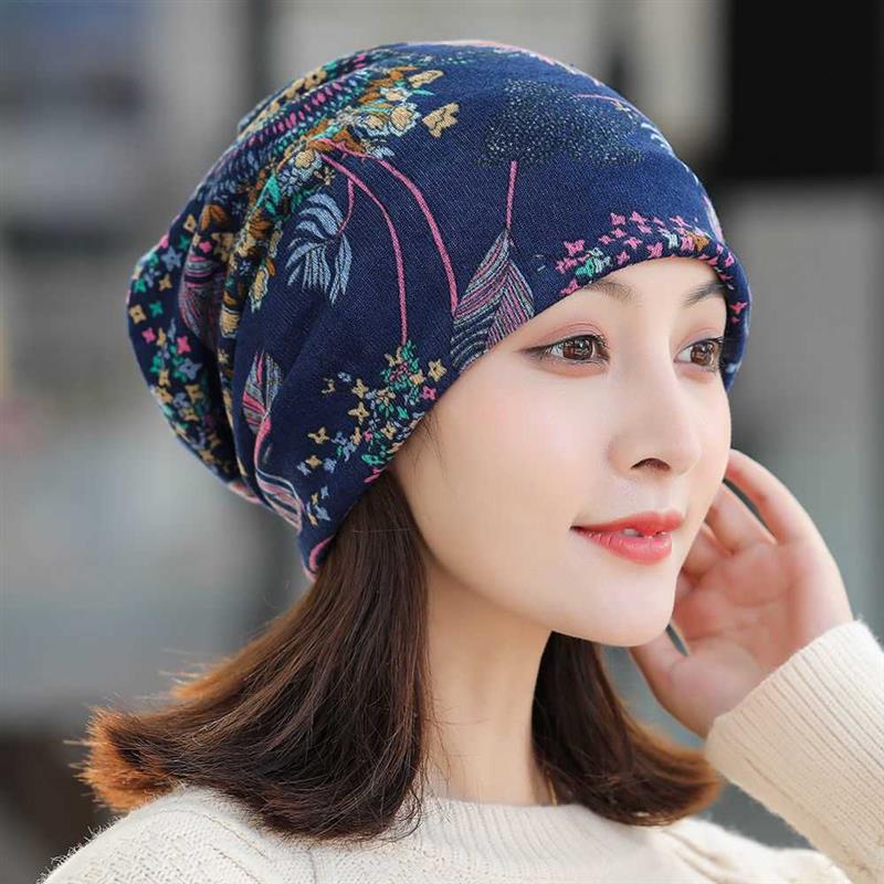 Sombrero calvo de otoño y invierno de doble capa, sombrero de luna, algodón transpirable, sombrero de dormir caliente para la madre