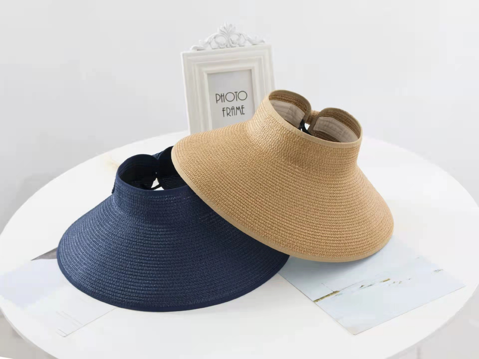 Straw Material Solid Color Pattern Summer Season Women's Simple Style Solid Color Big Eaves Sun Hat