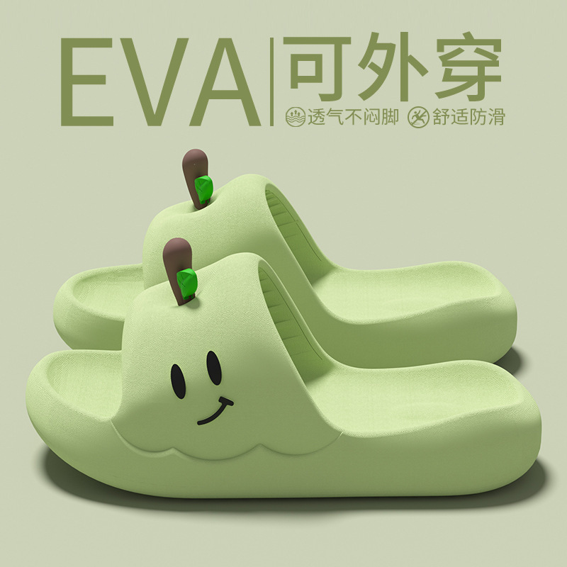 Zapatillas de manzana de dibujos animados para mujeres de moda de verano para usar zapatillas frías para el hogar Eva zapatillas antideslizantes suaves para mujeres lindas