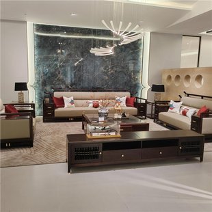 Full Case Club House, Mansion, Large Flat Floor, New Chinese Style Ebony Solid Wood Sofa, Modern Simple Bedroom