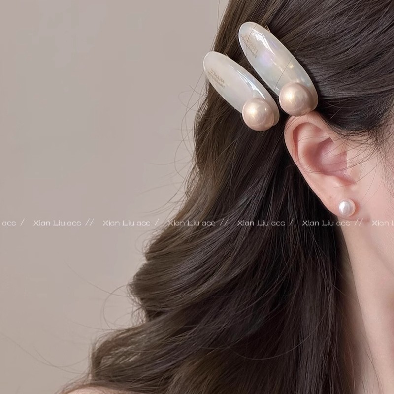 女性用アセテートパールヘアピン 2025 新しいハイエンドサイドクリップサイドシームレスカモノハシクリップヘッドバンド前髪クリップ額|undefined