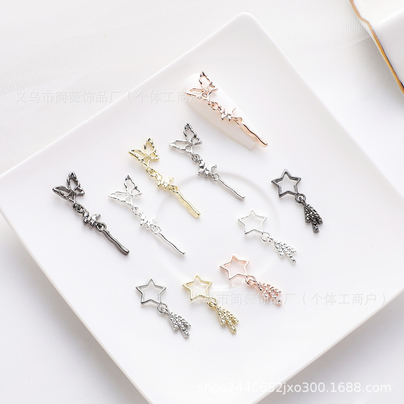 Internet Celebrity's Same Style Manicure Butterfly Accessible Luxury Cut Out Alloy Mid-length Three-section Tassel Jewelry Wearable Nail Source Factory Internet Celebrity's Same Style Manicure Butterfly Accessible Luxury Cut Out Alloy Mid-length Three-section Tassel Jewelry Wearable Nail Source Factory