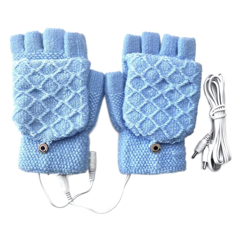 Suministro directo de fábrica de punto de tela escocesa jacquard guantes de calefacción eléctrica calentador de invierno Guantes de calefacción eléctrica USB fuente de comercio electrónico transfronterizo