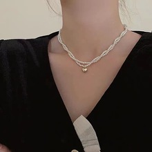 小米玻璃珍珠麻花爱心高级感小众轻奢女新款锁骨链网红爆款项链饰