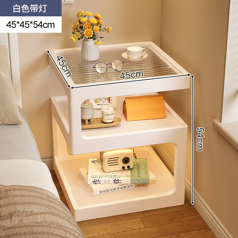 Mesita de noche de madera maciza con lámpara, estante de cabecera, apartamento pequeño moderno y simple, armario de almacenamiento de cabecera muy estrecho creativo