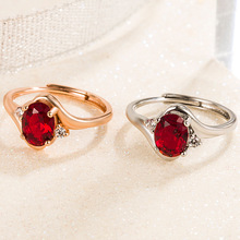 新款时尚大气高级轻奢红宝戒指 复古戒指女独特欧式设计开口指环