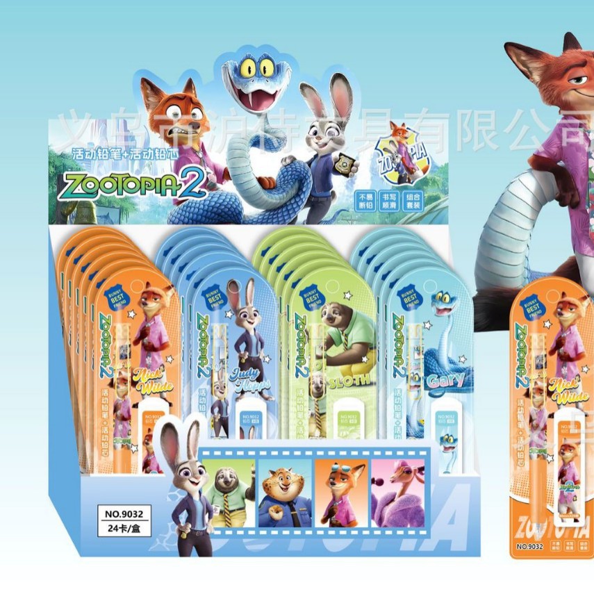 New Zootopia 2 Automatic Pencil Set Cartoon 0.5m Pencil Lead Combination Writing Pen Export