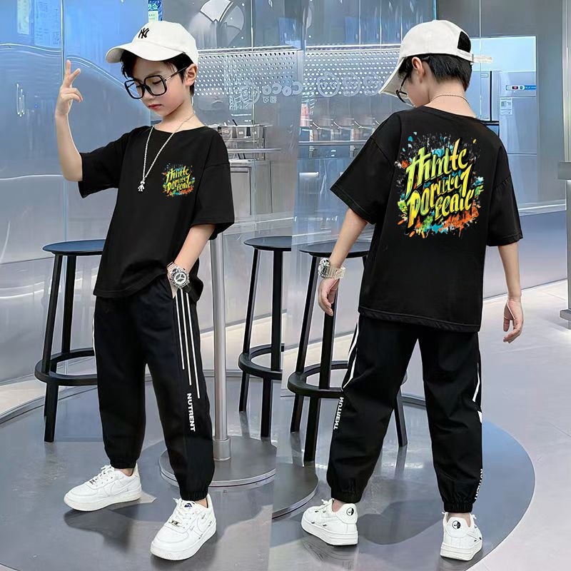 Children's Wear 2024 New Boys suit Summer Short-sleeved T-shirt Trousers Boys Quick-drying Pants Children's Casual Sports Cover