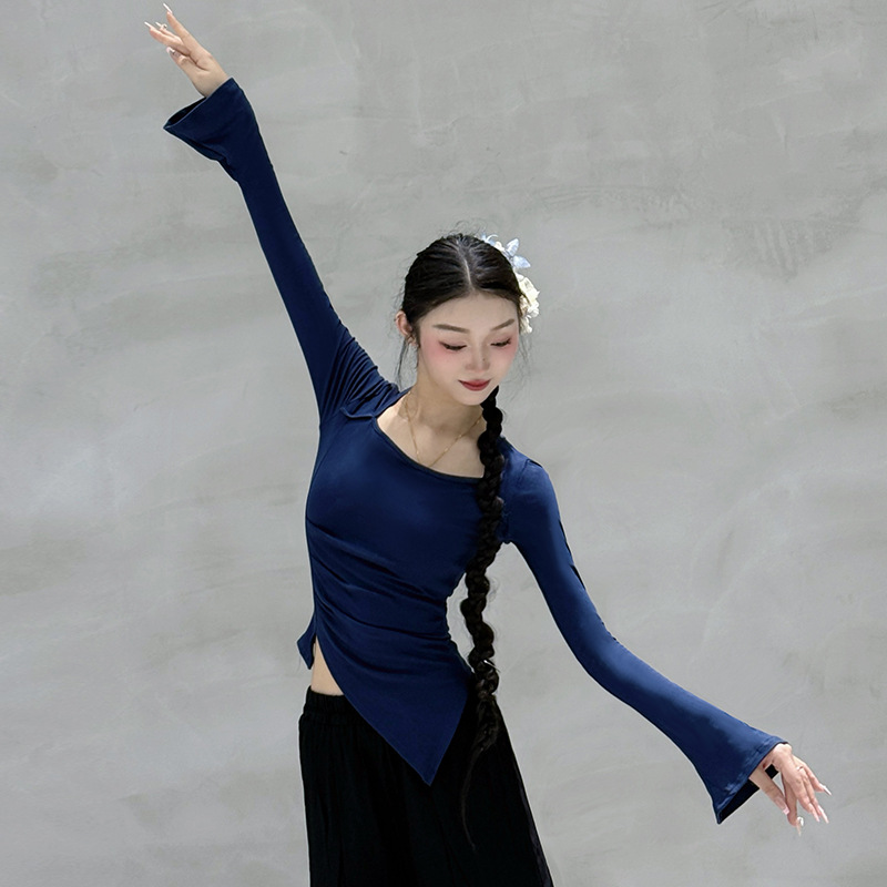 Modern Dance Tops Black Classical Dance Clothing Body Training Clothes 2024 New Winter Long-Sleeved Dance Student Practice Clothes