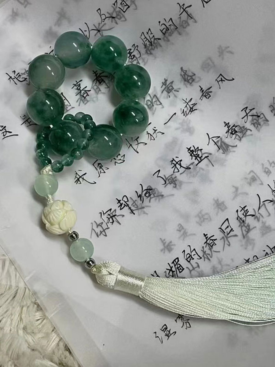 飘花绿玉髓手捻手持手串女款佘太翠文玩古风小手捻指捻跑环绕指柔-阿里巴巴