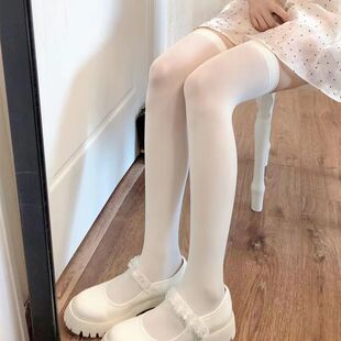 White Over-the-Knee Socks Spring and Summer Thin Velvet Socks for Children Japanese Style White Silk Stockings Black jk Thigh High Stockings