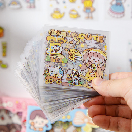 100 pieces of pet handbook stickers girl heart cute girl children sticker set handbook tape collage material stickers