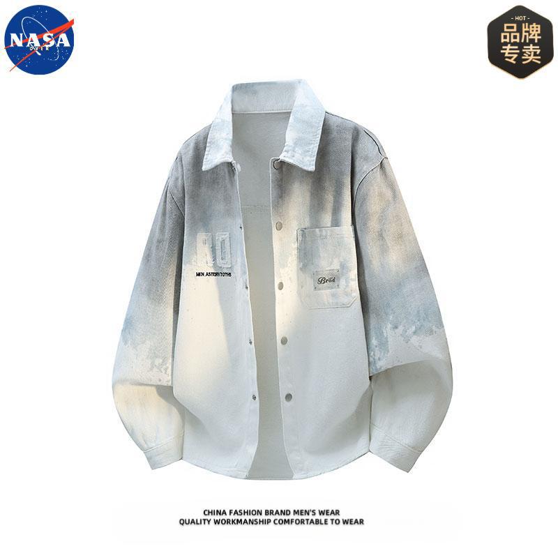 NASA brand high-quality tie-dye long-sleeve collared shirt for men, autumn casual fashion loose versatile trendy shirt NASA brand high-quality tie-dye long-sleeve collared shirt for men, autumn casual fashion loose versatile trendy shirt