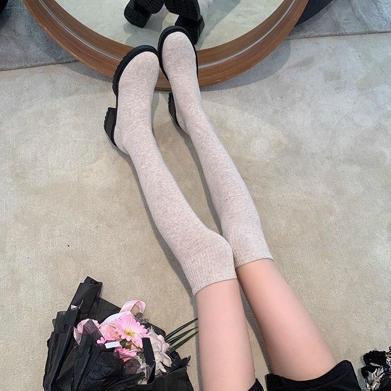 Thick-Soled Slimming Over-The-Knee Boots for Women, 2026 Spring and Autumn Style, Square Heel, Elastic Sock Boots, Slim Boots, Chunky High Heels