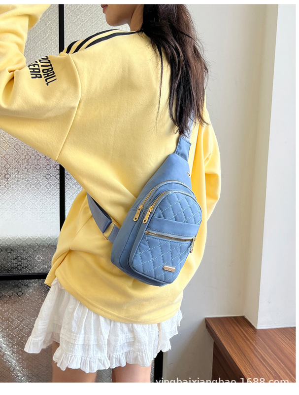 跨境简约女士胸包新款多层绣线大容量胸前背包少女户外休闲斜挎包|undefined