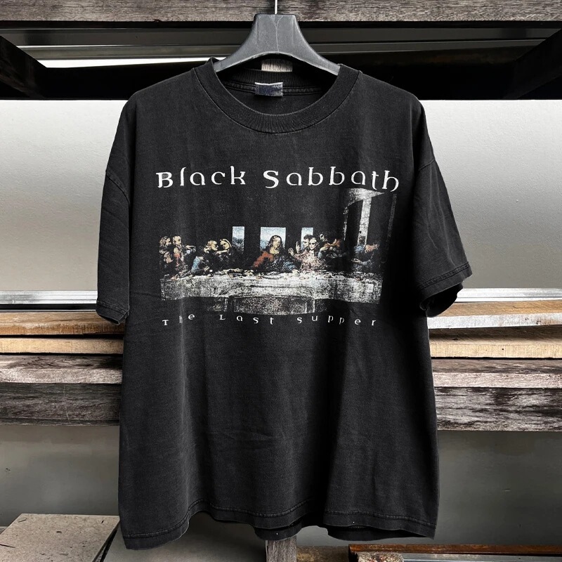 Pure Cotton Short-Sleeve T-Shirt for Men, American Style Short-Sleeve T-Shirt for Men, Black Sabbath Evening Dinner Black