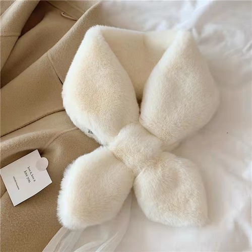 Dickey Collar for Women Girls  maiden wind pure color warm imitation rabbit hair cross scarf hair fluffy led off the collar