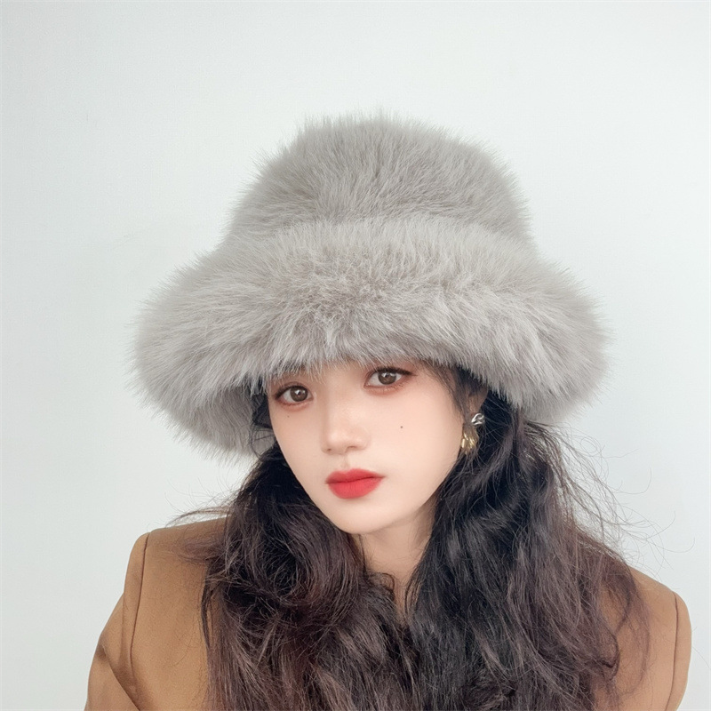 Lyxig vinter bucket hat i fuskpäls unisex_voghion.com