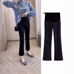 Pregnant Women's Pants for Spring and Summer Outer Wear plus size Fashionable Elastic Thin Black Belly-supporting Cropped Flare Pants for Small Women Summer Wear