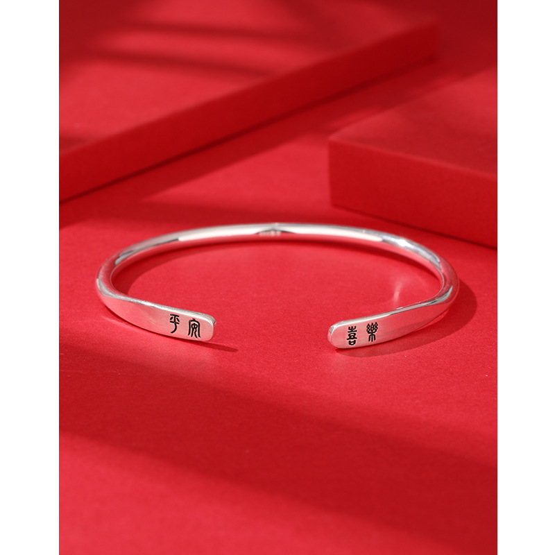 Ping un xile pulsera de plata 999 plata esterlina vintage estilo étnico plata pura abierta pulsera de plata sólida regalo para novia