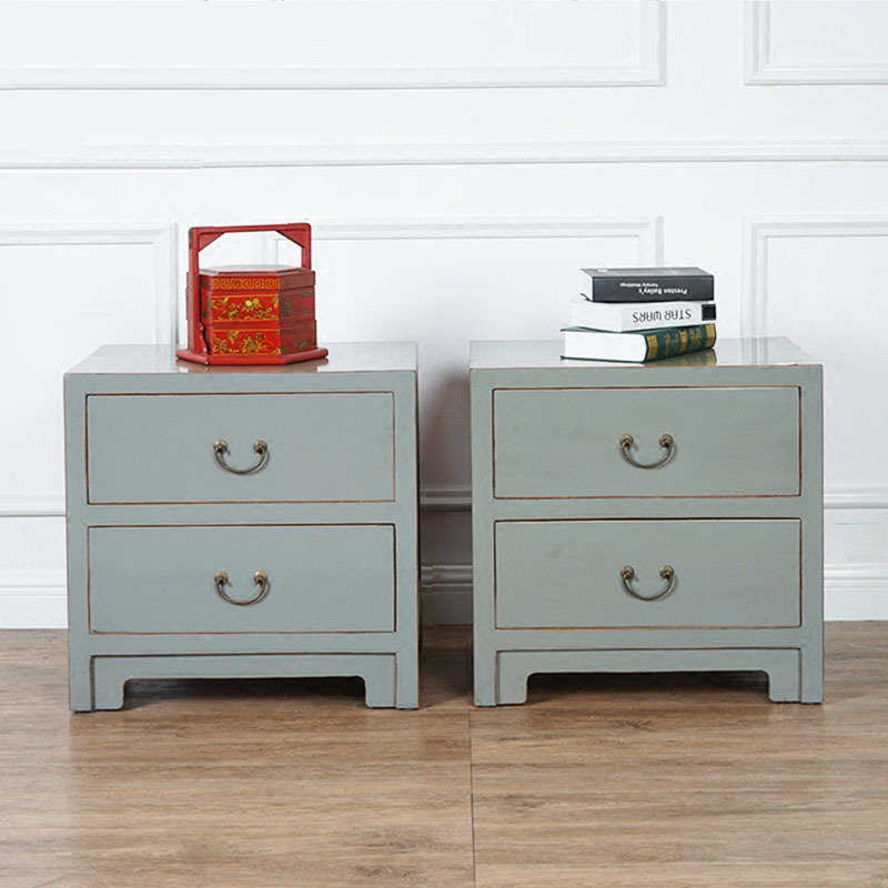 New Chinese Style Solid Wood Retro Bedside Table Antique Old Bedroom Small Cabinet Multi-Functional Elm Storage Cabinet Mini Cabinet