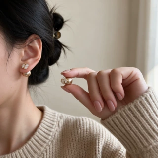 锆石字母香槟色扁珍珠耳钉女小众设计感耳环秋冬轻奢网红爆款耳饰