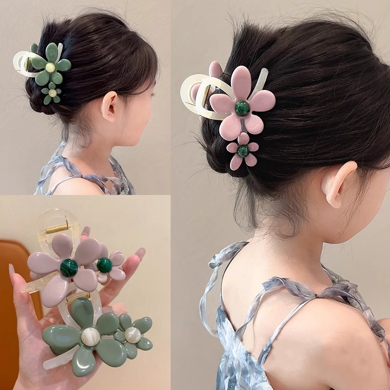 Flores retro para niños un clip de cabello para niñas 2024 nuevo clip de cabello para niñas craneos de pescado para el cabello
