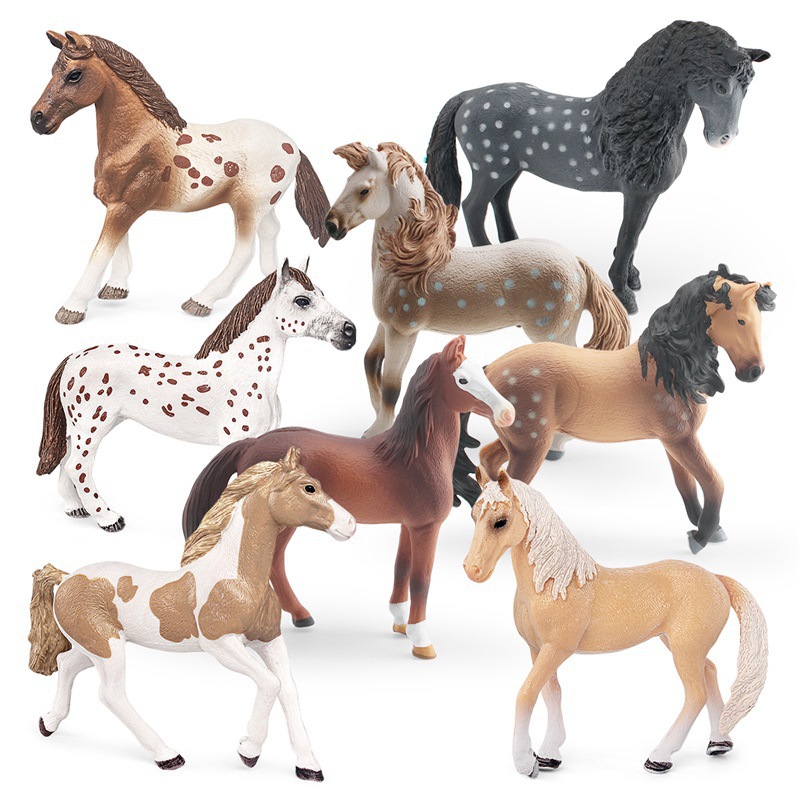 Modelo realista de animal transfronterizo: Figura sólida de yegua andaluza y yegua árabe, juguete de adorno estático.