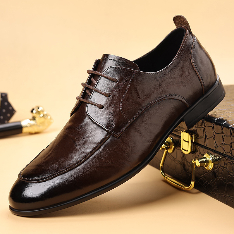 First-Layer Cowhide Casual Business Leather Shoes, Soft Sole, Soft Surface, Formal Shoes, Men's Breathable British Lace-Up Men's Shoes, Dropshipping