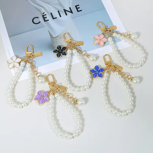 DIY Beaded Hand Chain Glass Pearl Mobile Phone Case Hanging Chain Cherry Blossom Car Pendant Bag Pendant Key Chain